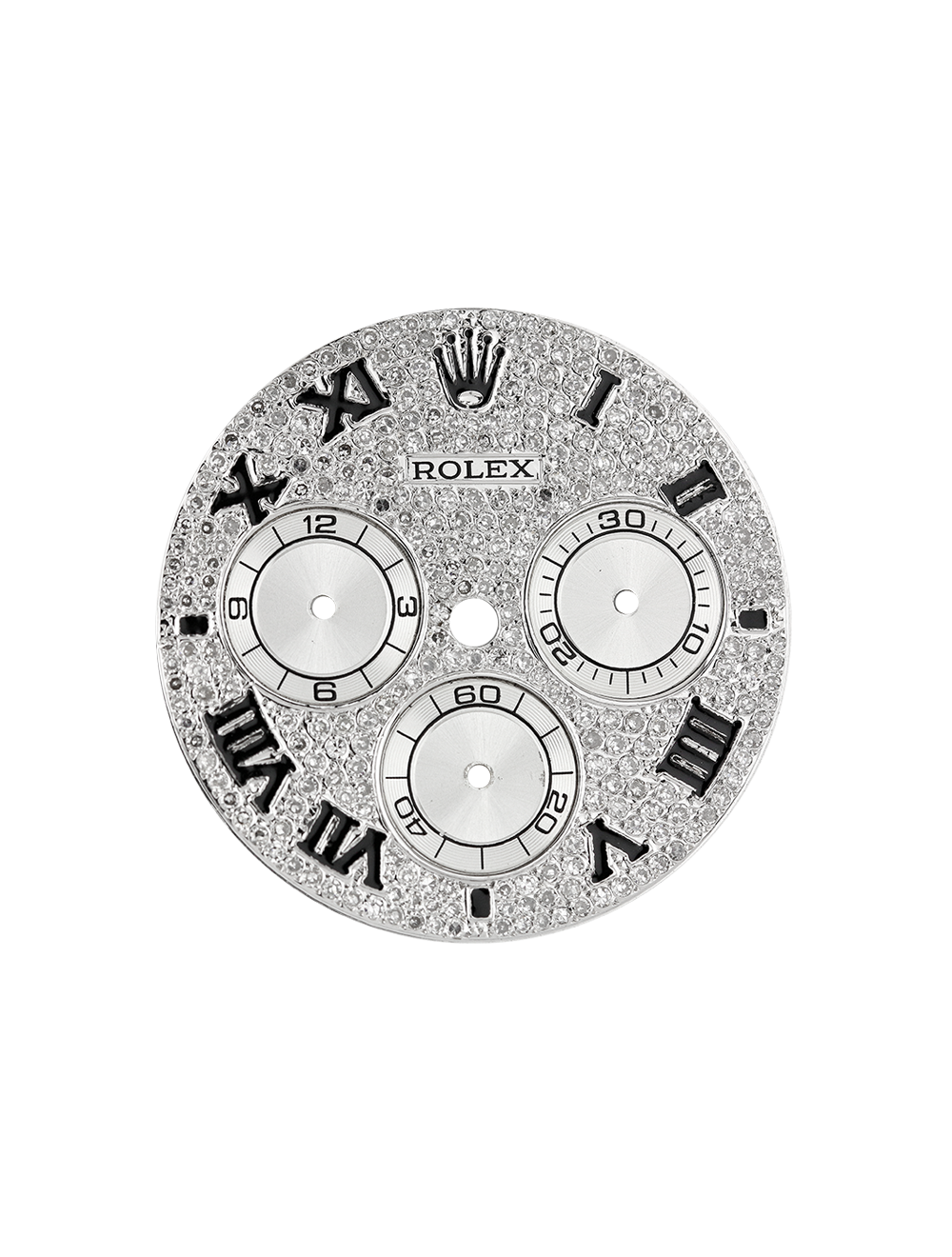 Custom Dial Diamond Pavé Black Roman Numerals Rolex Daytona Custom Dial Diamond Pavé/Black Roman Numerals Rolex Daytona
